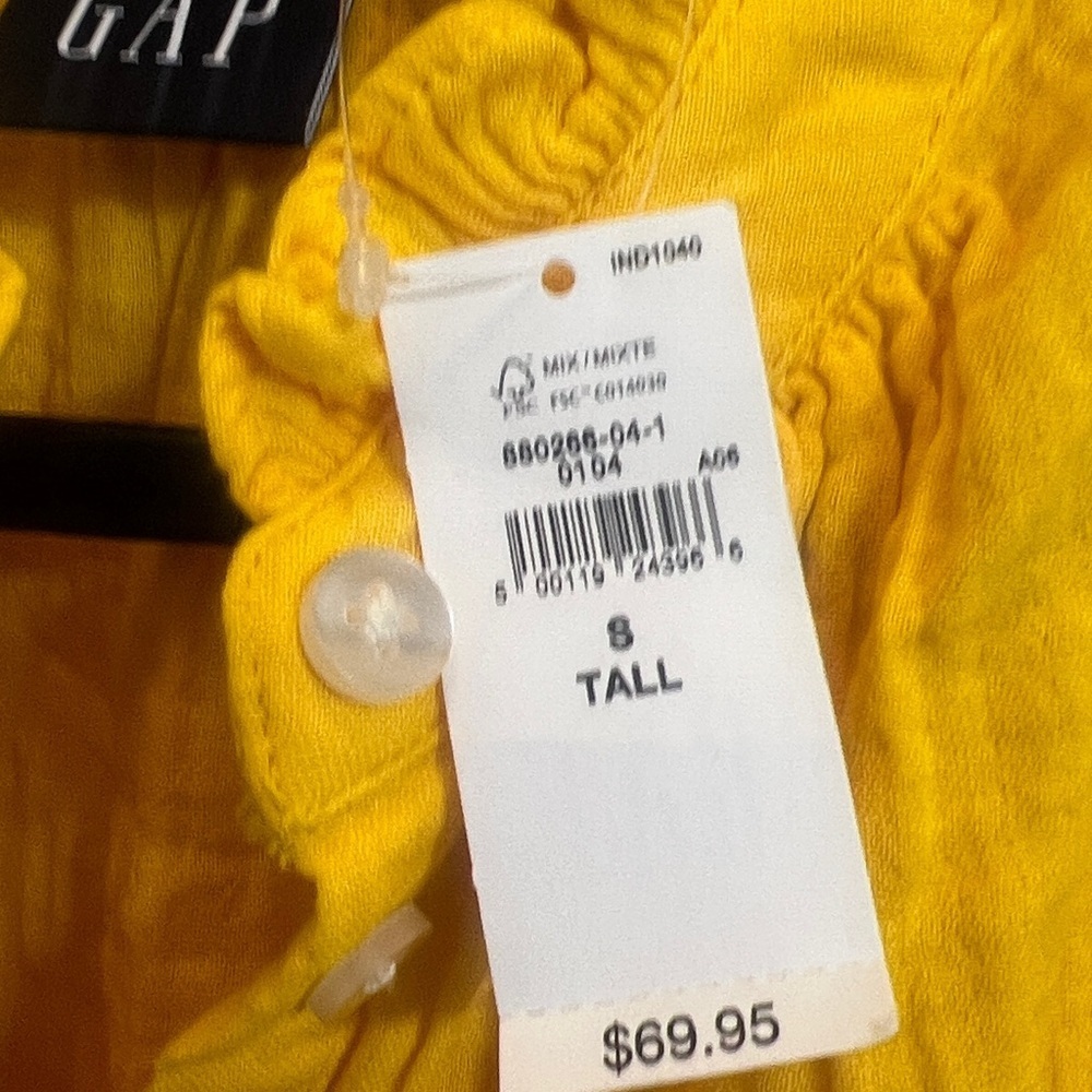 Gap new Gauze Crinkle yellow Dress Sz S Tall summer coastal wedding - Picture 6 of 10